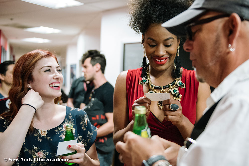 Students talking and networking during the NYFA LA Alumni Industry Showcase.