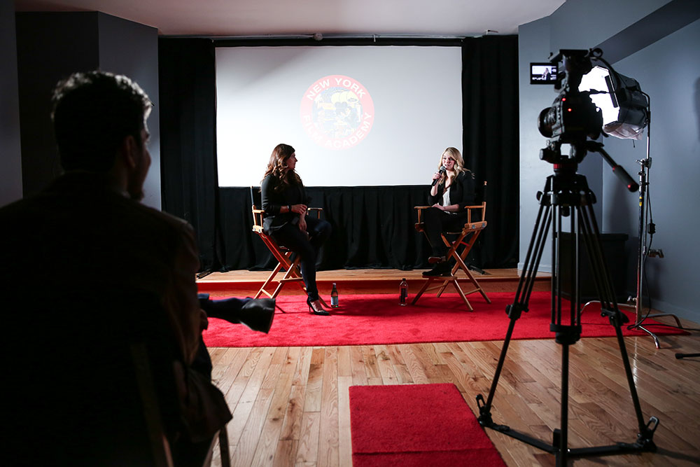 NYFA Conservatory of Visual & Performing Arts acting screening Q&A behind the scenes shot of two women in director's chairs.