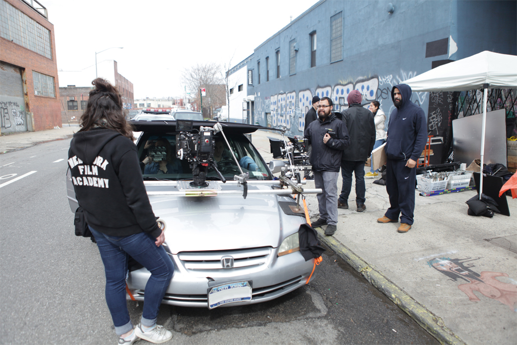 Outside view of scene inside a car