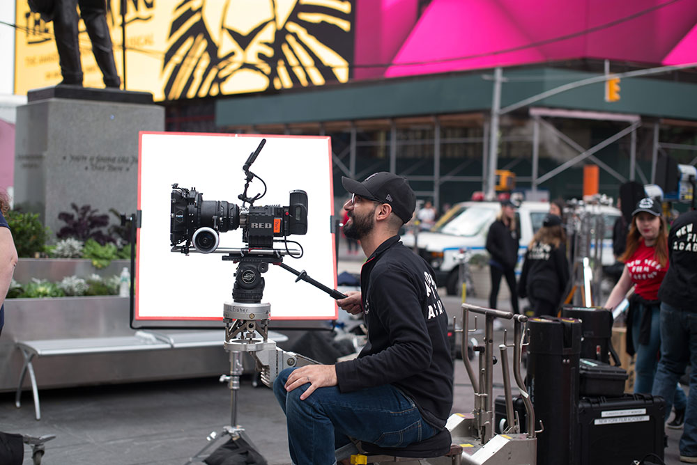 nyfa student filming a scene in times square