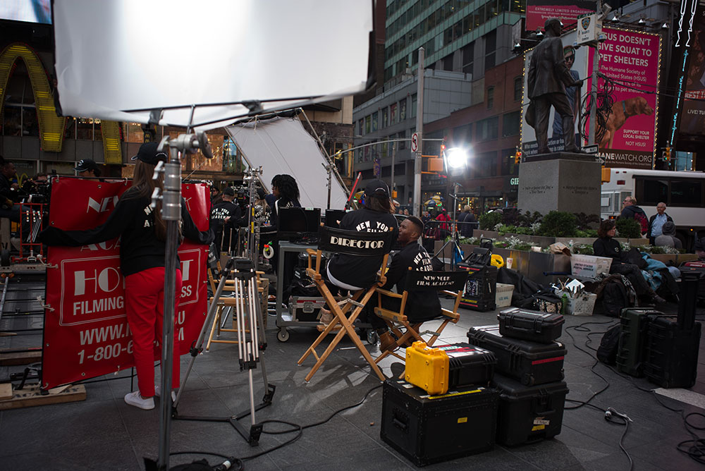 nyfa students on set in times square