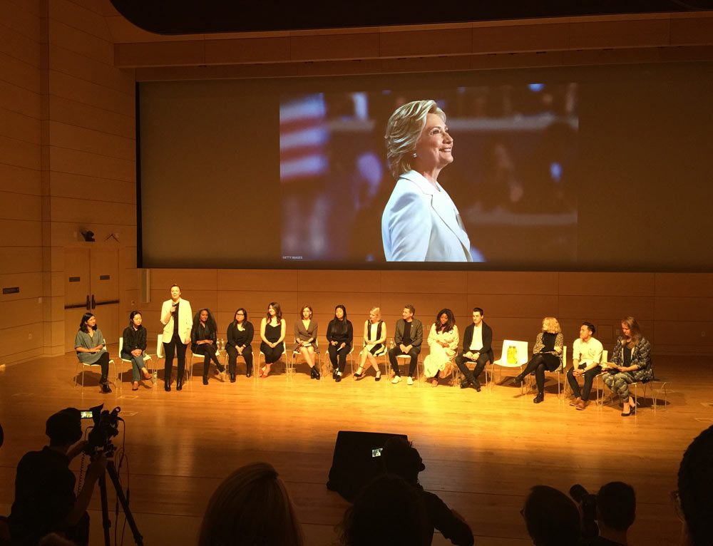 a speaker speaking at the Design for Hillary Event 