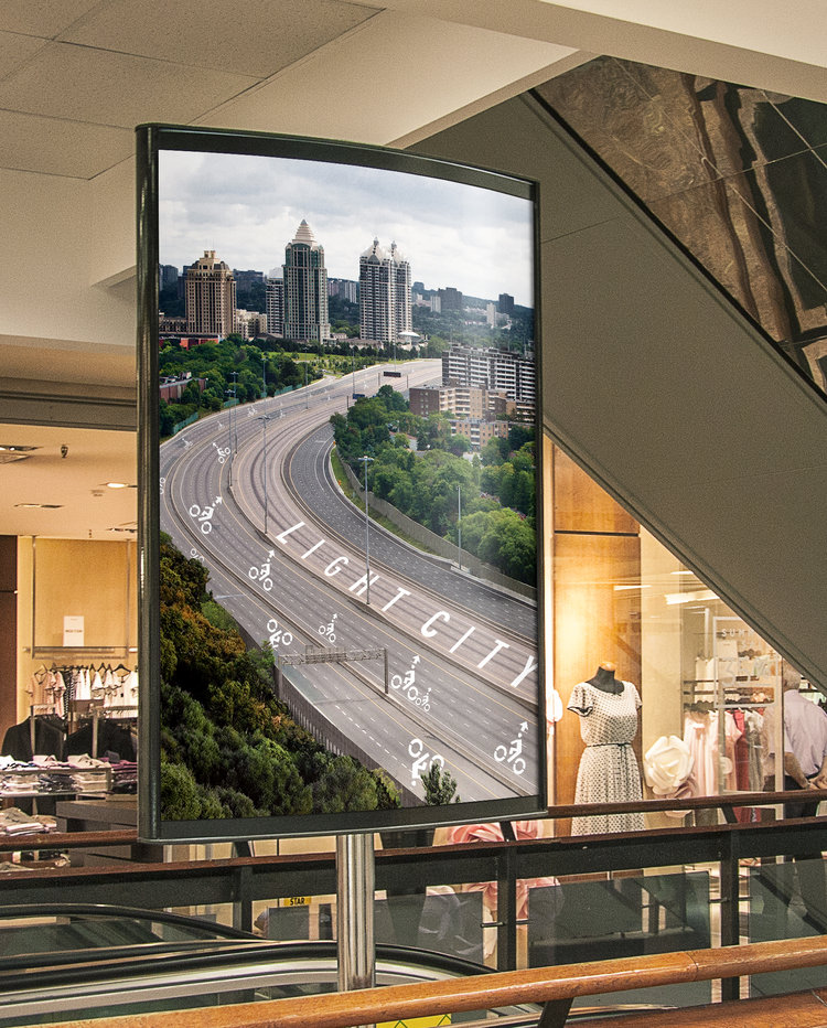 A billboard of the bike highway in a mall