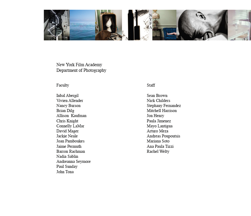 List of faculty and staff in the New York Film Academy Department of Photography
