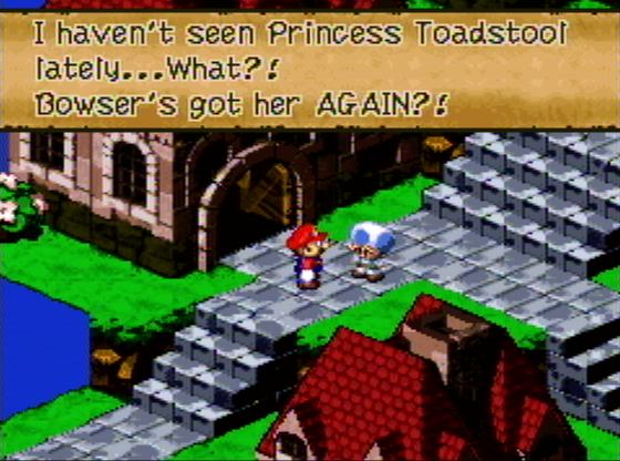 Super Mario RPG dialogue with Mario and Toadstool