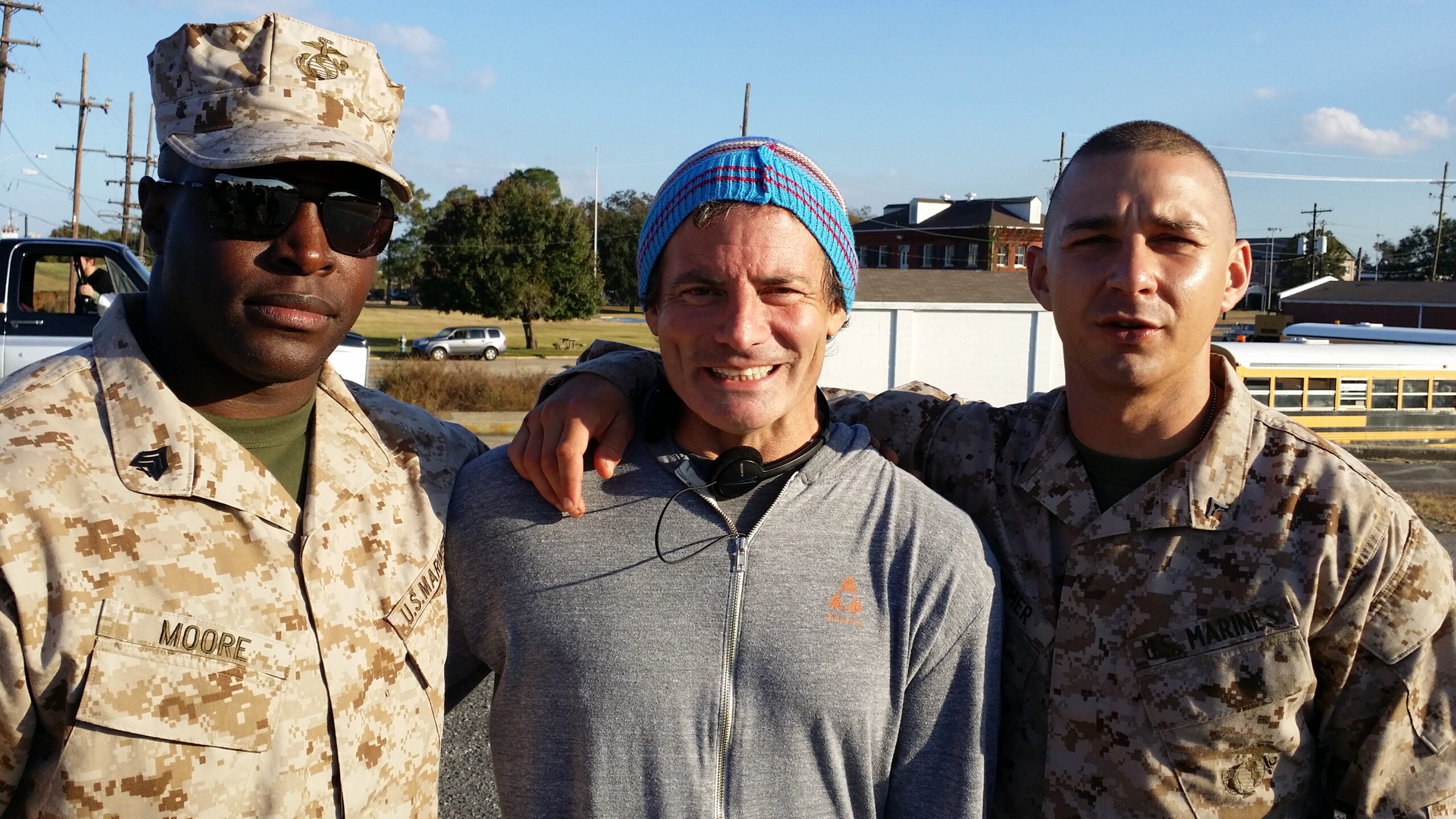 Jones with director Dito Montiel and Shia LaBeouf