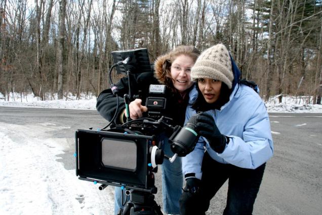 Shailja Gupta frames a shot on set