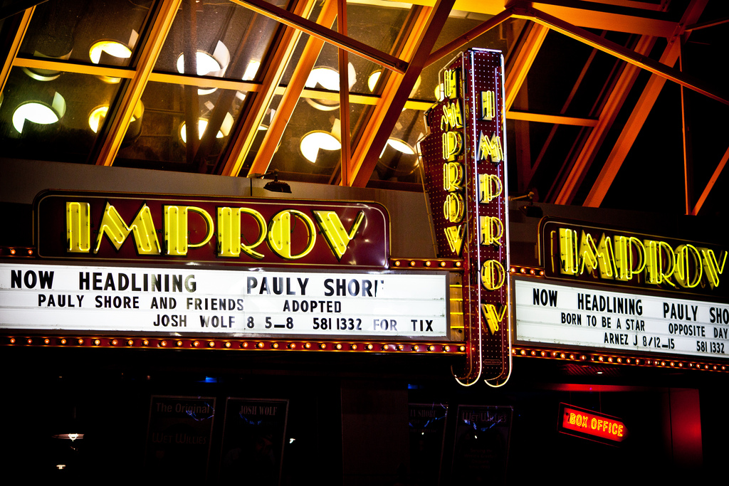 Improv theater marquee