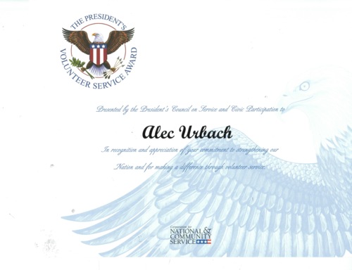 Alec Urbach The President's Volunteer Service Award