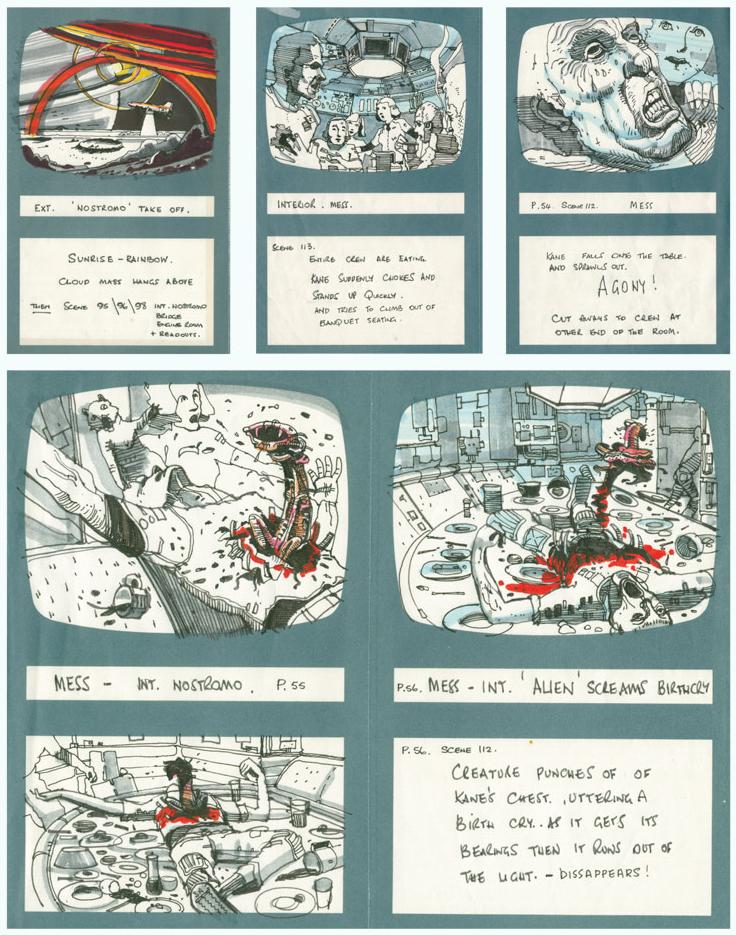 A storyboard featuring the famous chestburster from Ridley Scott’s Alien (1979).