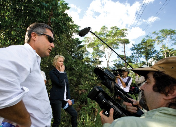 Documentary film crew interviewing a subject