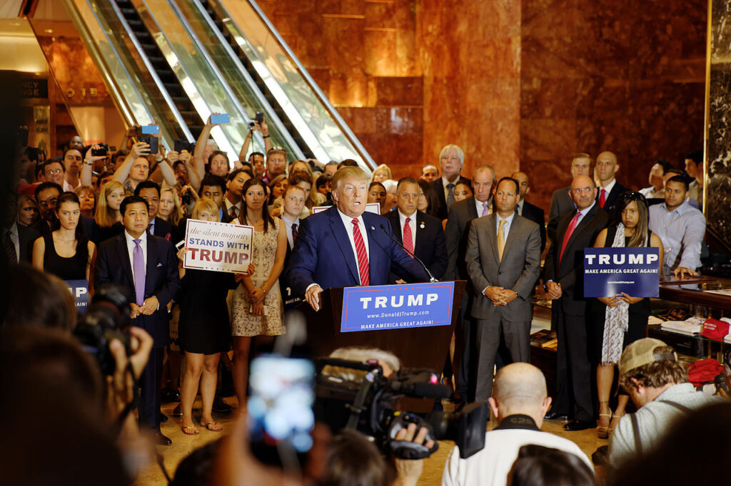 Donald Trump speaking at a presidential rally