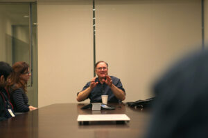 In the conference room with Erik Whitmyre, Co-Producer for NCIS: Los Angeles