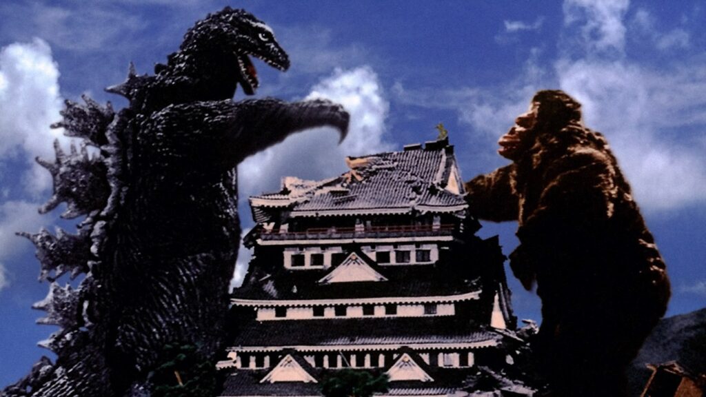 King Kong and Godzilla destroy building during battle