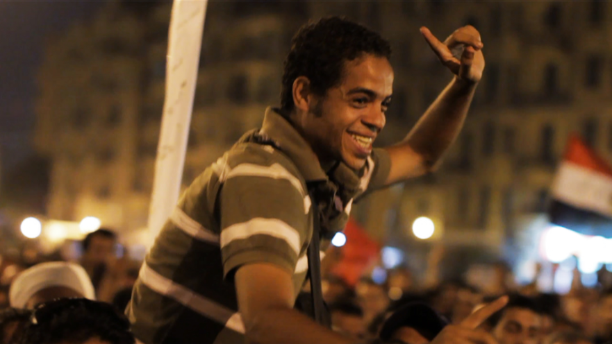A scene from THE SQUARE, a feature documentary by Jehane Noujaim. Ahmed Hassan in Tahrir Square. 