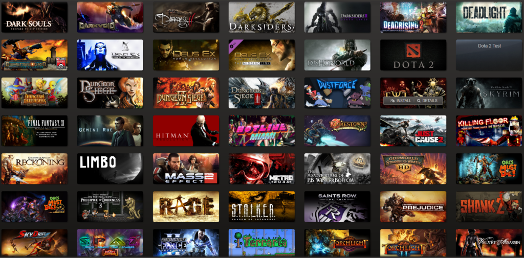 Steam Library of game titles