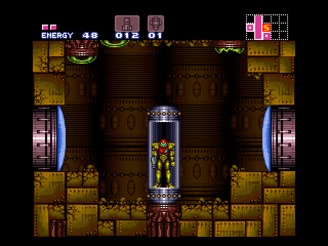 Samus in tube in Super Metroid 7