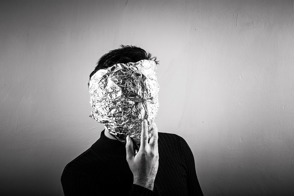 Man wearing foil mask