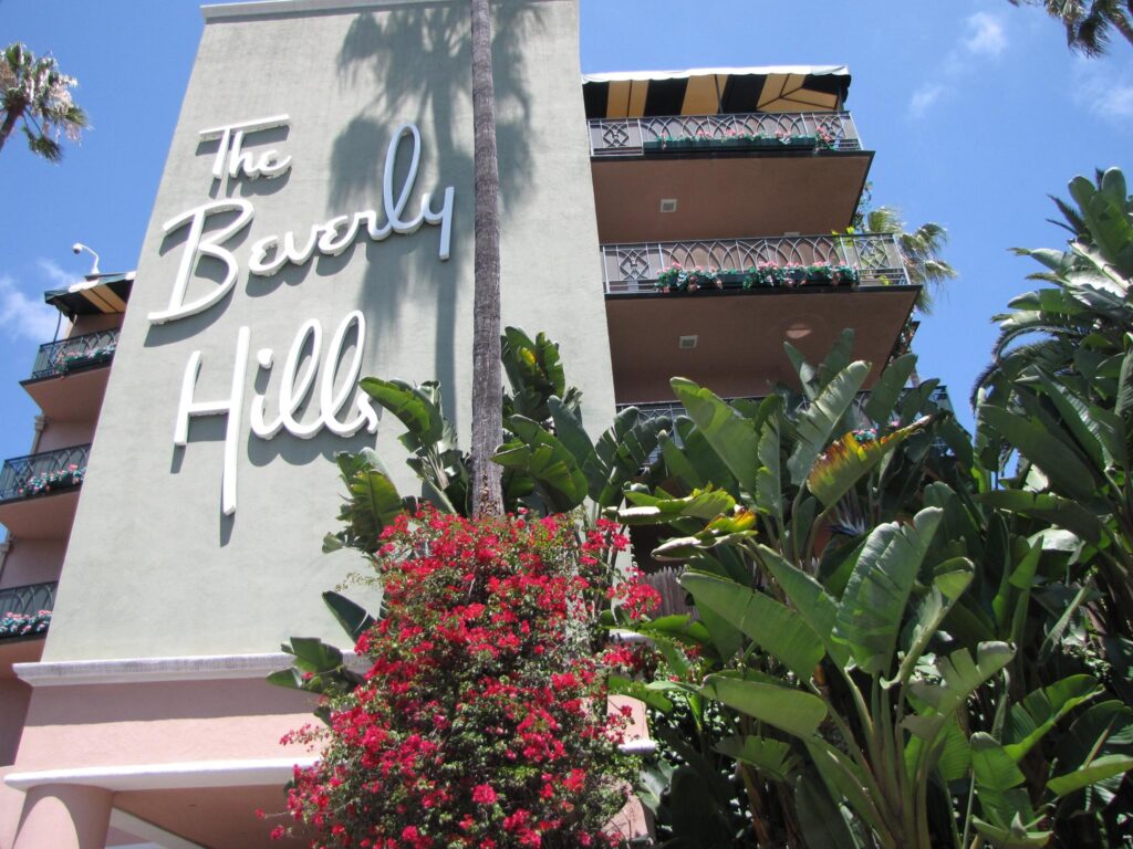 The iconic exterior of the Beverly Hills Hotel
