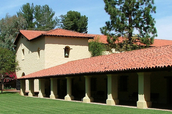 The exterior of the San Fernando Mission in Los Angeles
