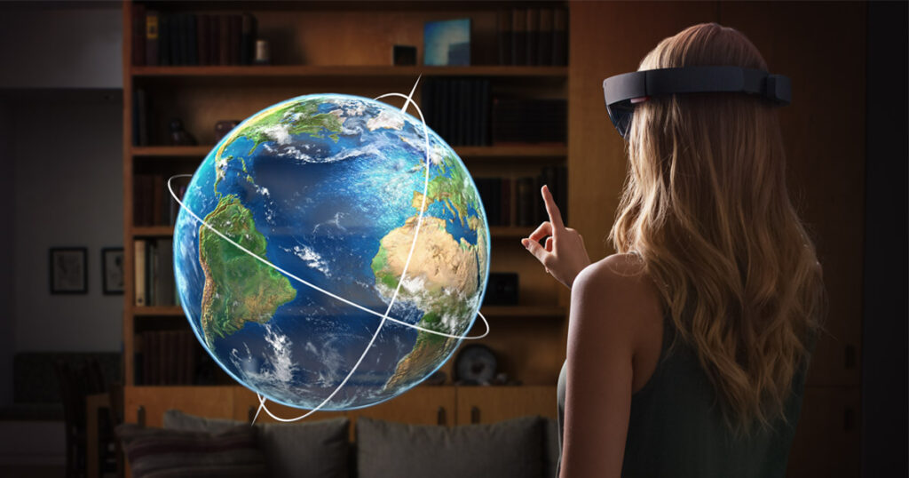 HoloLens user with globe
