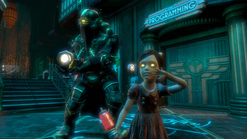 Young girl and soldier in game screenshot