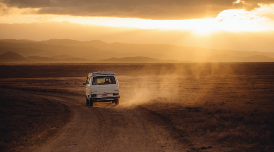 car driving through desert