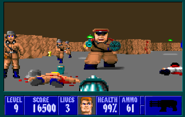 Facing off with a Nazi guard in Wolfenstein 3D